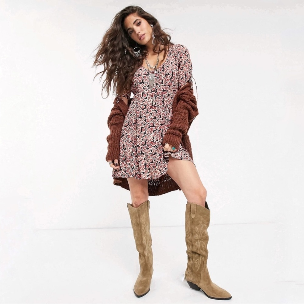 Free People Floral Laced Up Mini Dress Size Large